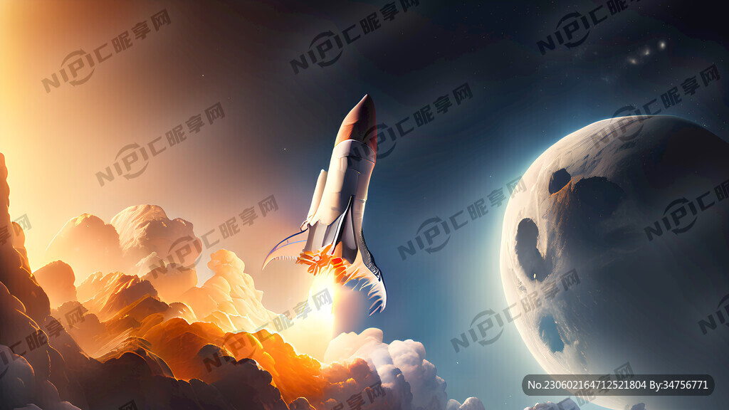 火箭从地球飞向月球 星空