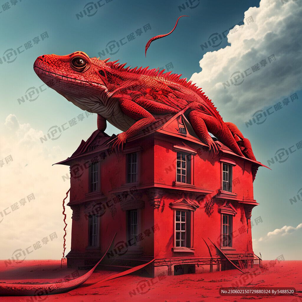 一个古代的房子 天空是红色的