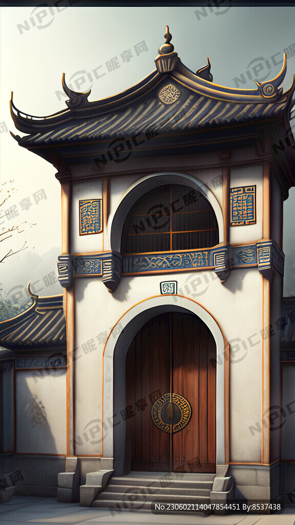 正面徽派建筑 有门有窗