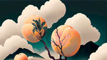 抽象，高过云的山中有一颗桃树，桃树上结了几个桃子