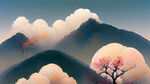 抽象，庞云大雾的山中有一颗桃树，桃树上结了几个桃子，名叫山野蜜桃