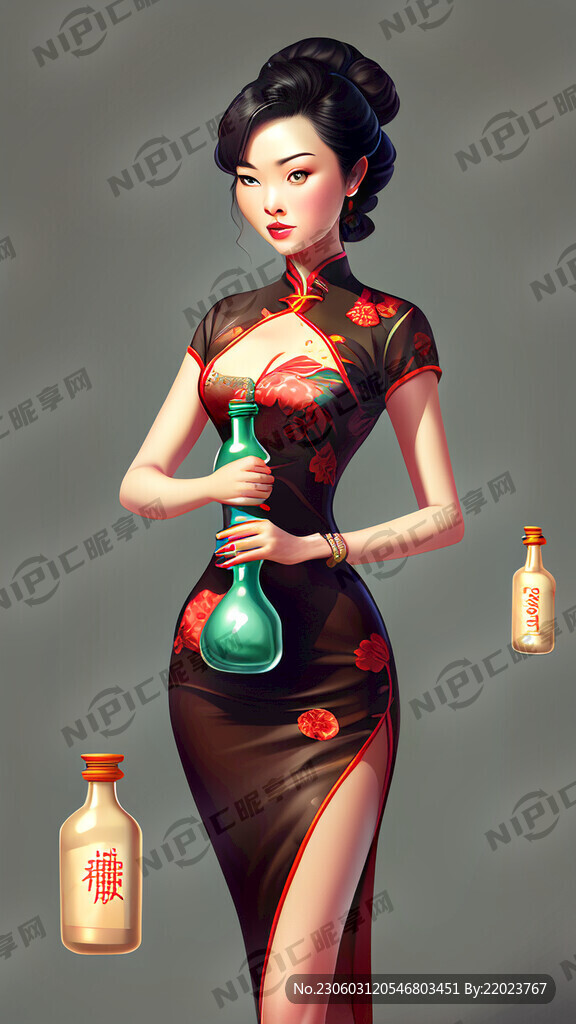 一个穿高跟鞋旗袍的女性