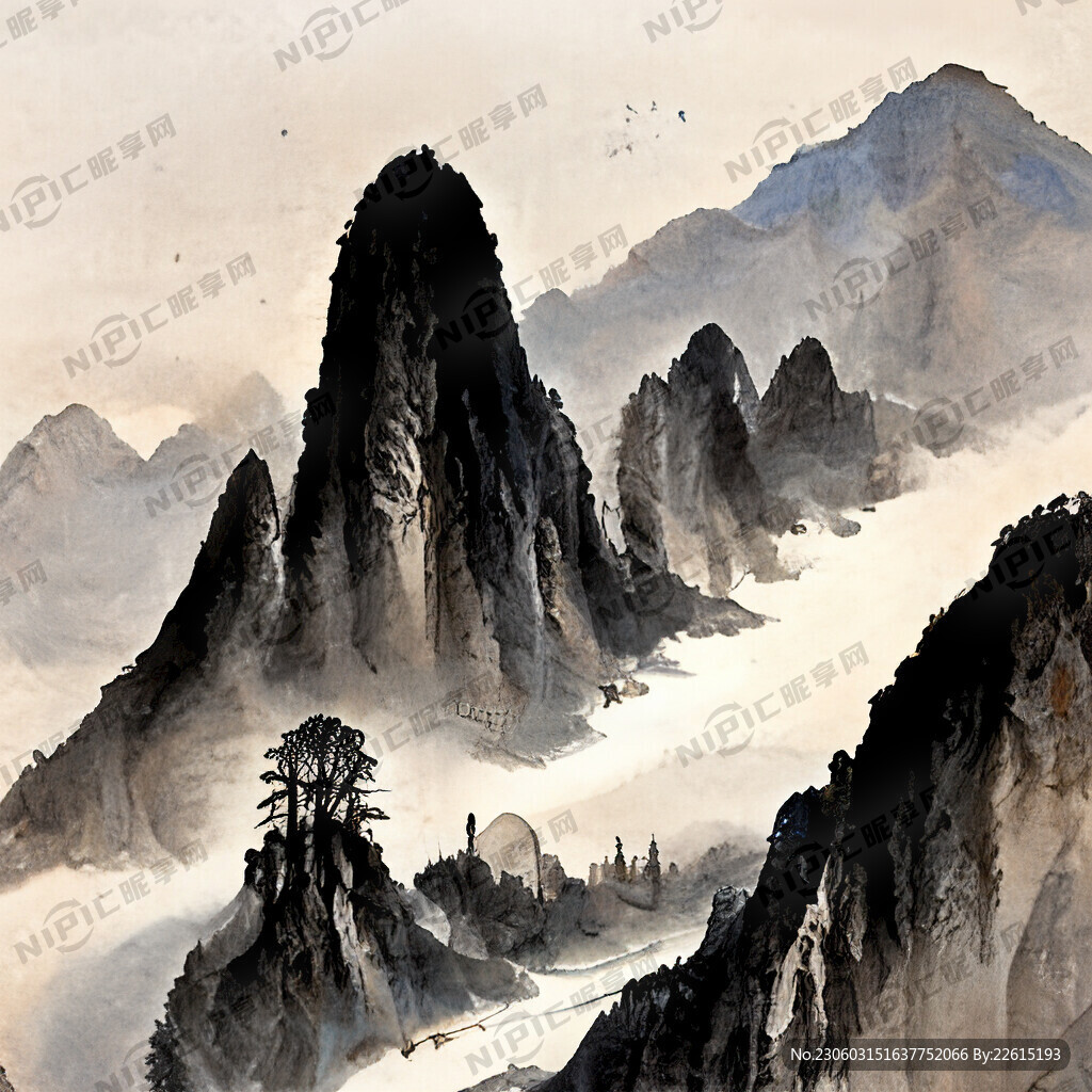 山谷 中国风 中国画 山水