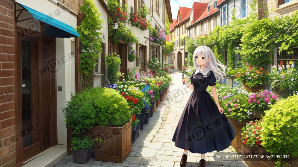 欧洲小镇 散步少女 花