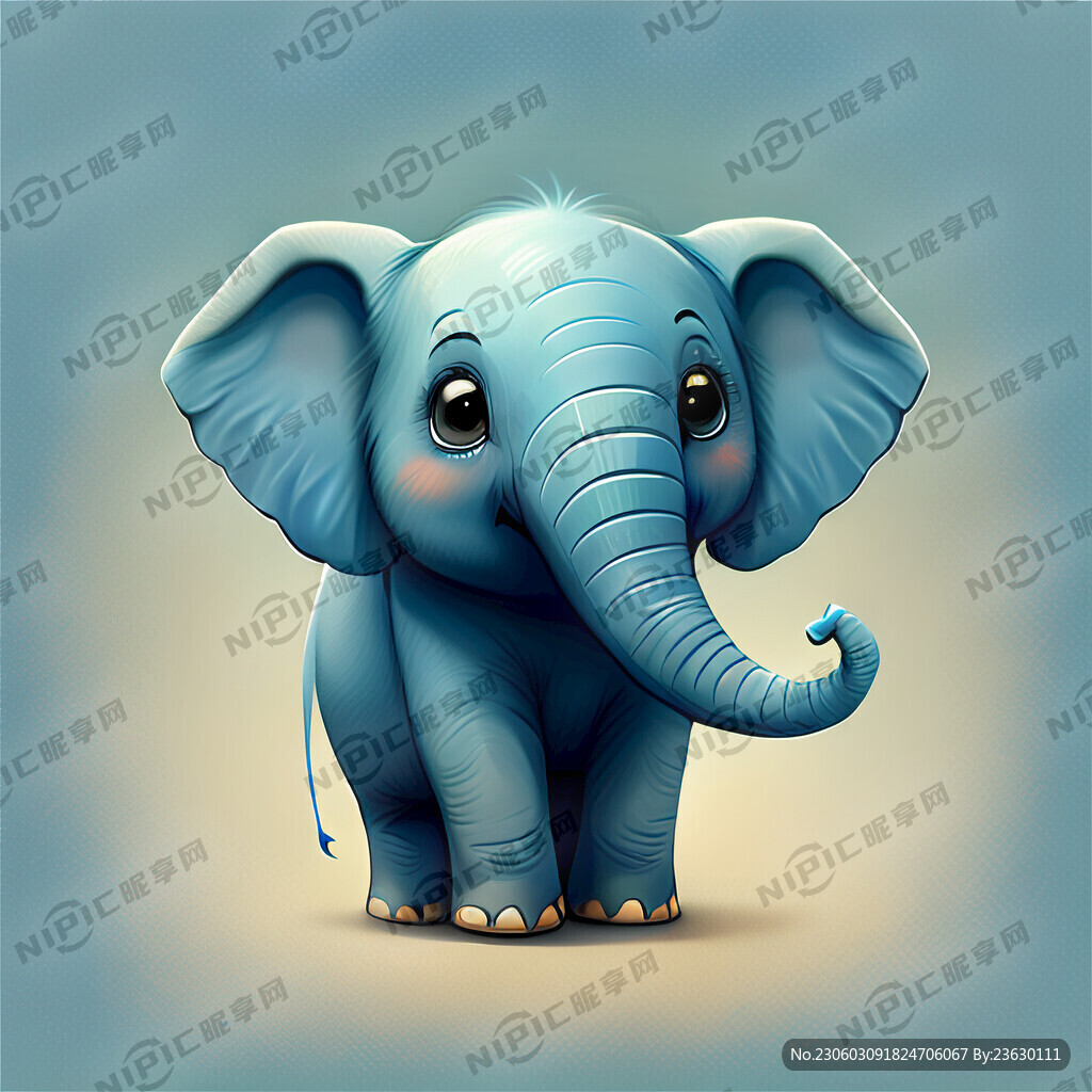 蓝色 可爱 卡通 大象