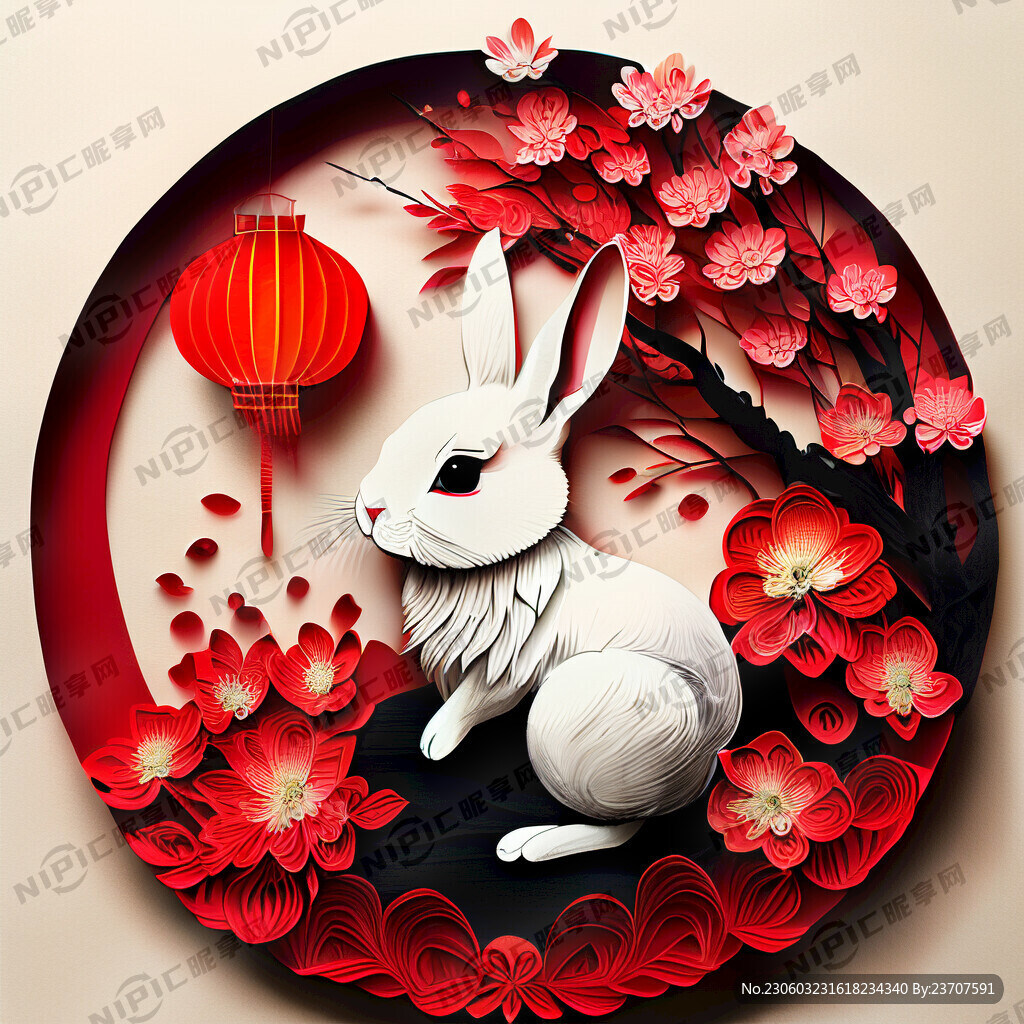 衍纸艺术 春节 可爱兔子 红梅