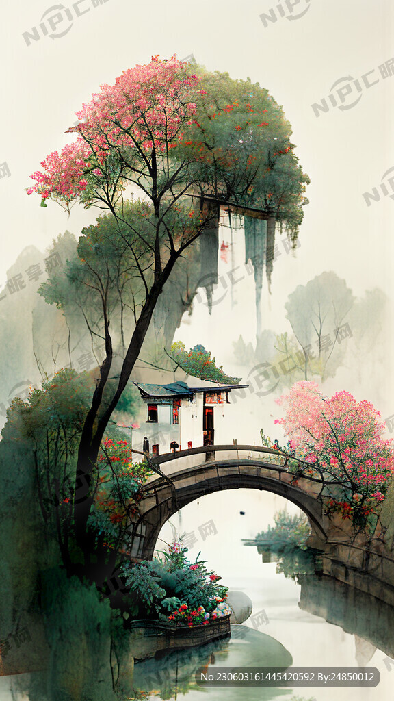 江南小院景色 花草树木