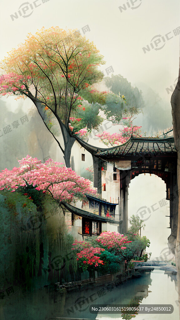 江南小院景色 花草树木