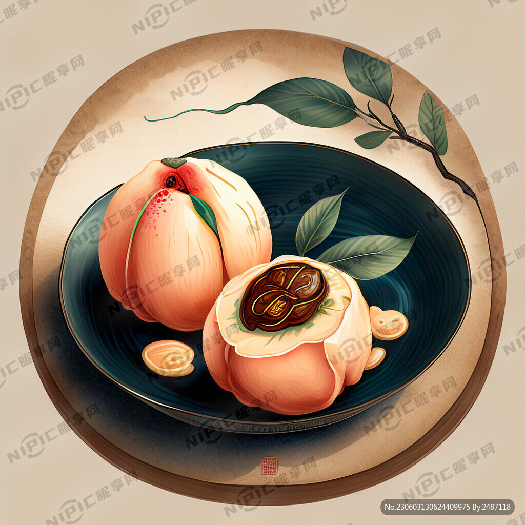 蟠桃 手绘 国潮风 美味