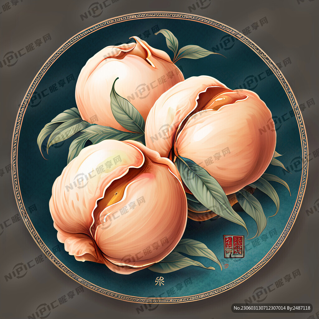 蟠桃 手绘 国潮风 美味 高级