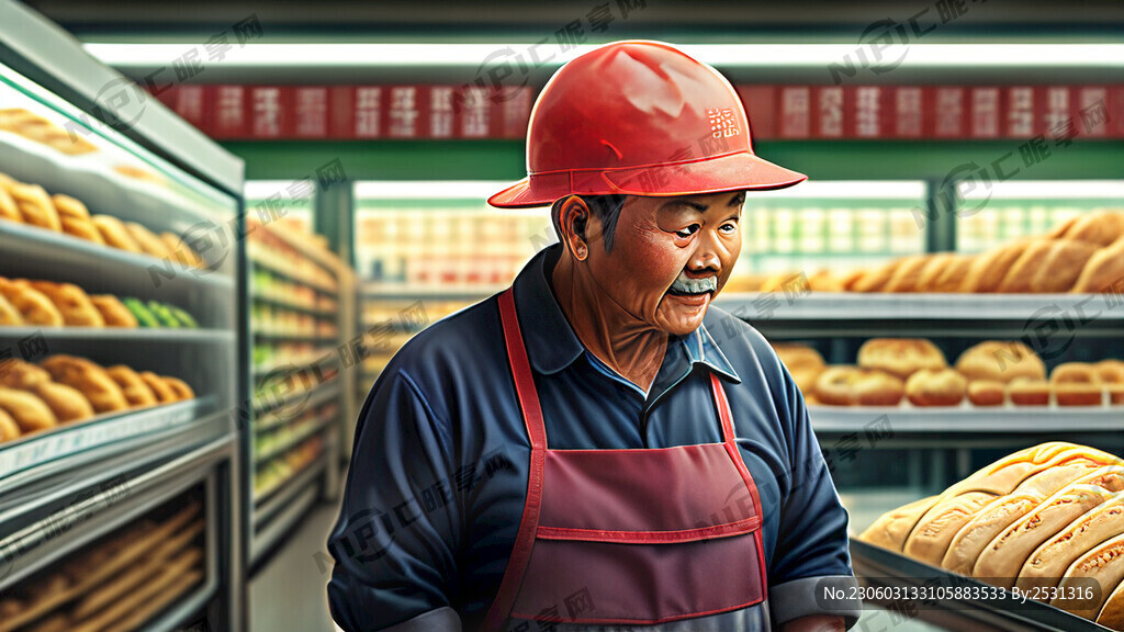 一个戴着红色安全帽的农民工