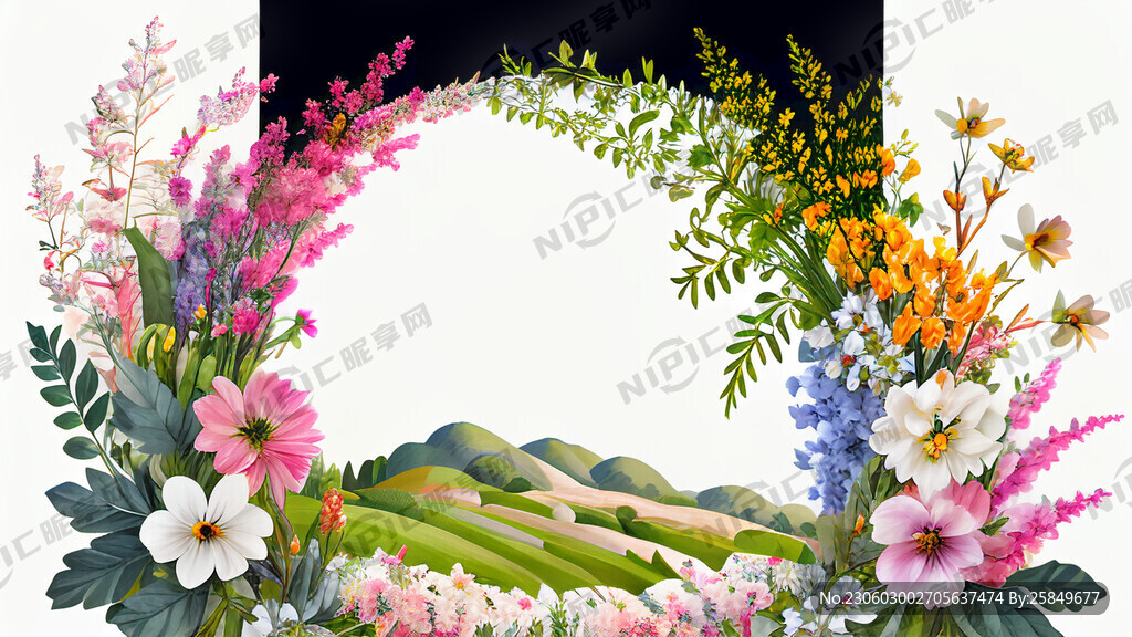 白色背景 一横排 很多花束