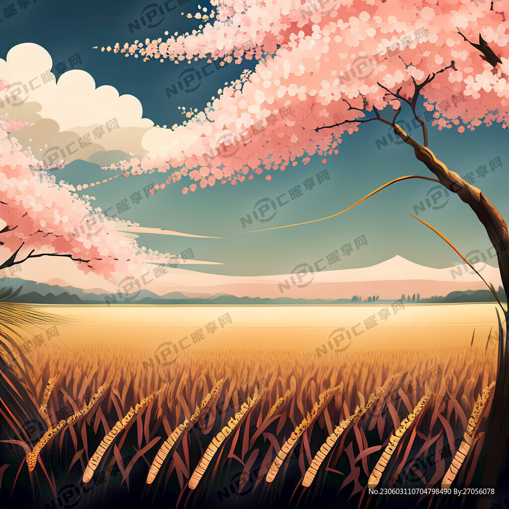 樱花背景 水稻
