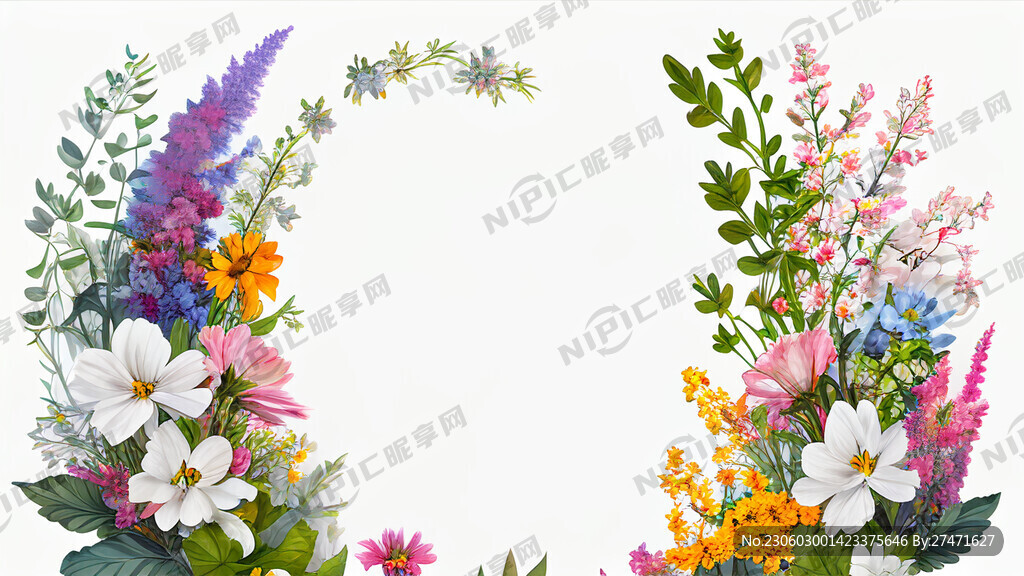 白色背景 一横排 很多花束