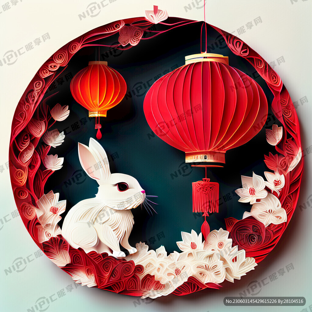 衍纸艺术 春节 可爱兔子 红梅