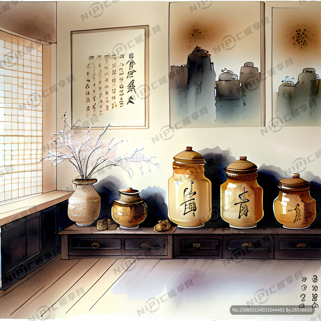 柴米油盐酱出茶的插画