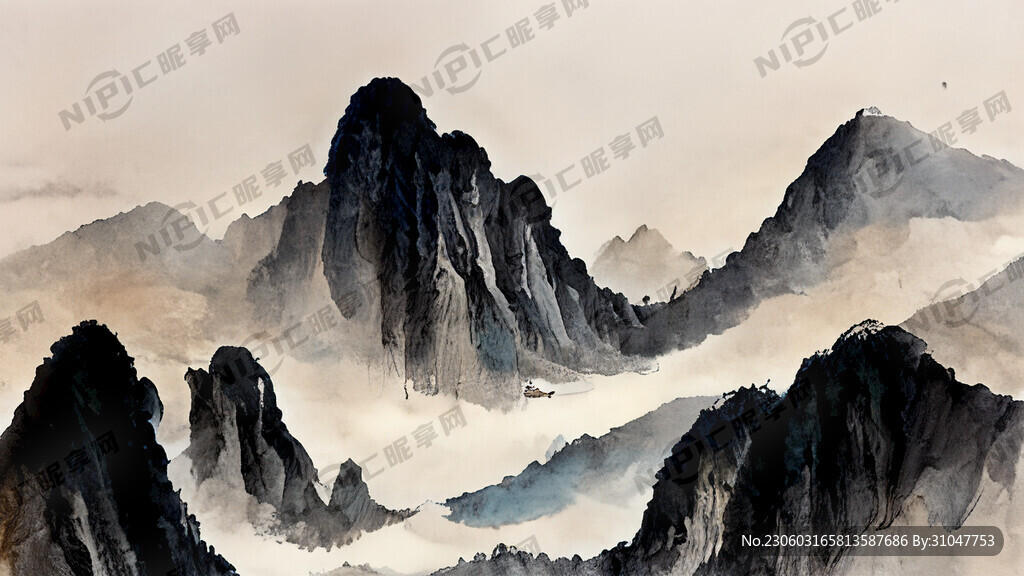 山谷 中国风 中国画 山水