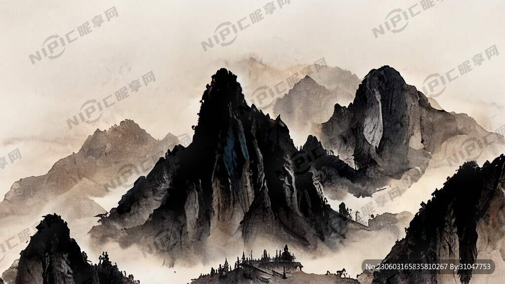 山谷 中国风 中国画 山水