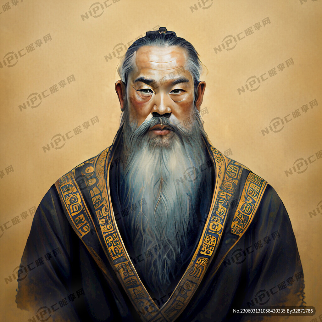 孔子全身像 古画风格