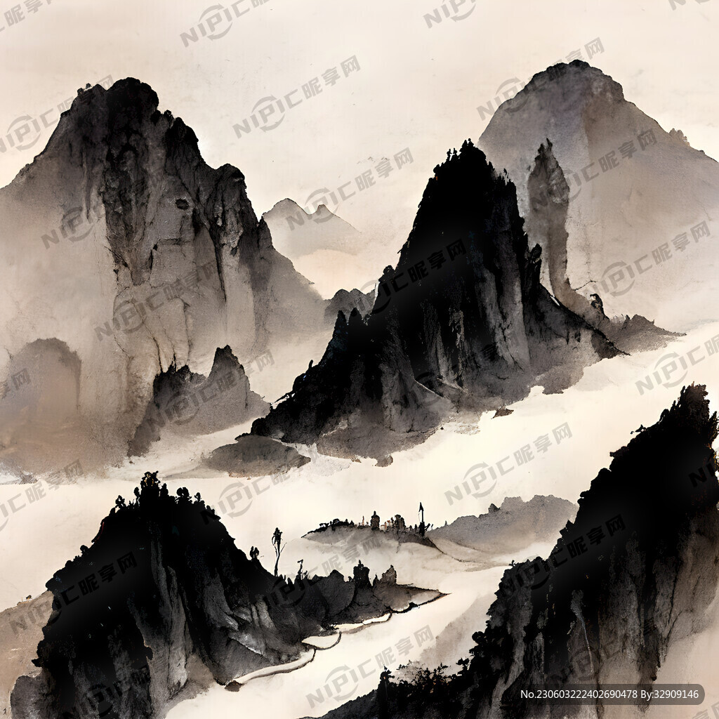 山谷 中国风 中国画 山水