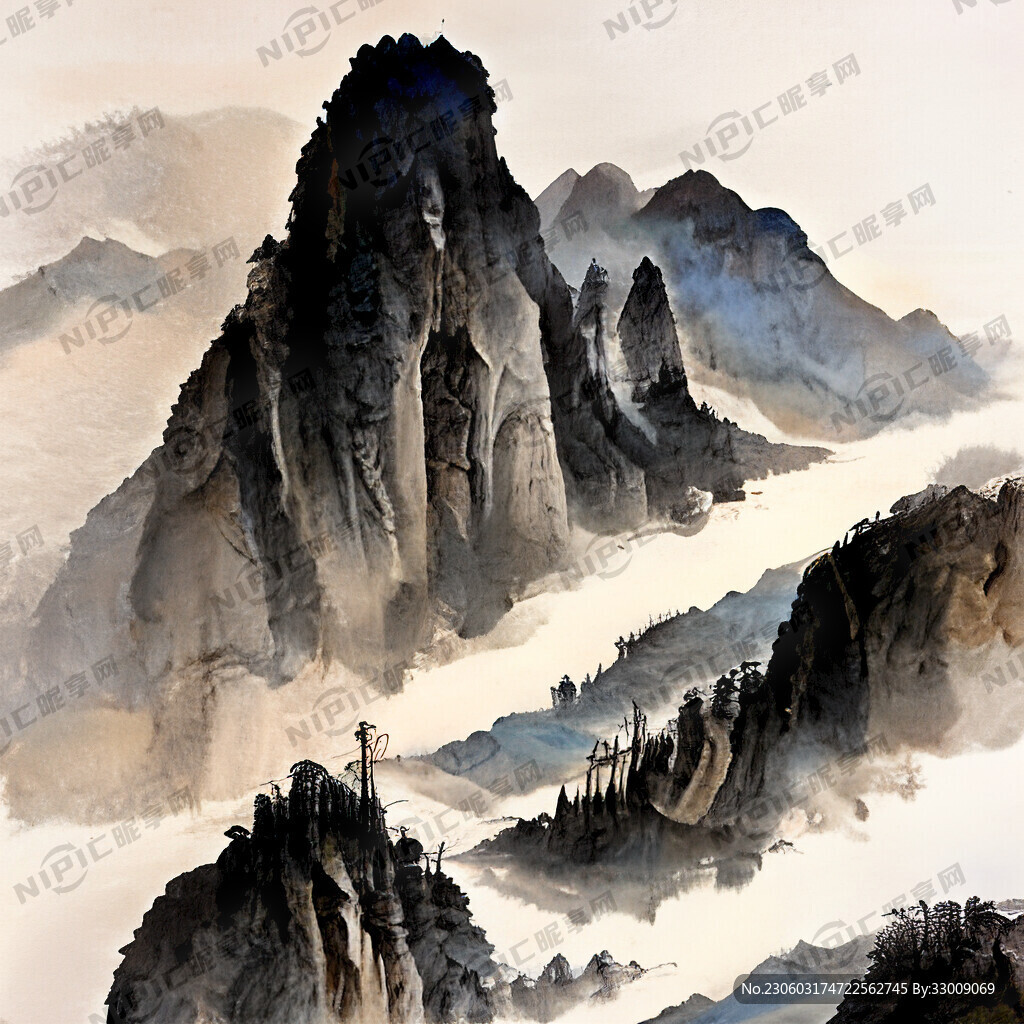 山谷 中国风 中国画 山水