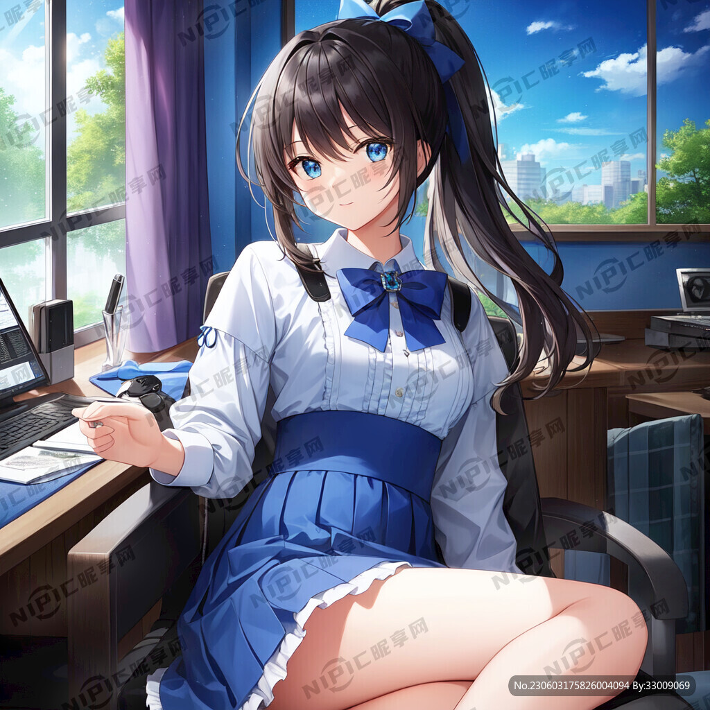 女生 长相甜美 蓝色裙子