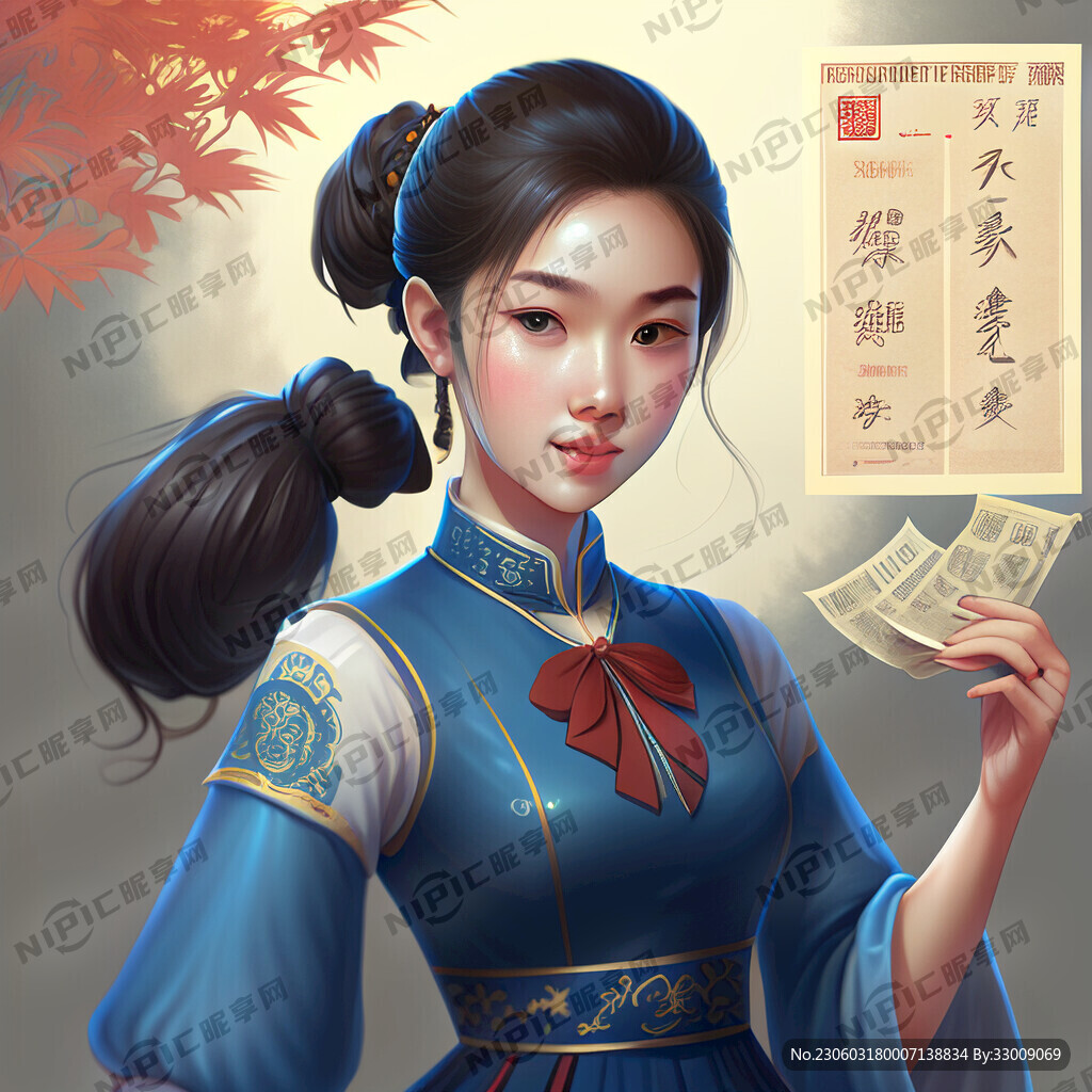 甜美女生 蓝色裙子 扎马尾