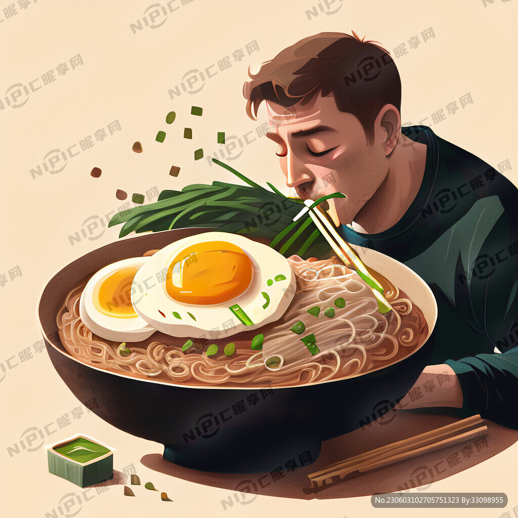 一个人 在吃 荞麦面 鸡蛋 葱