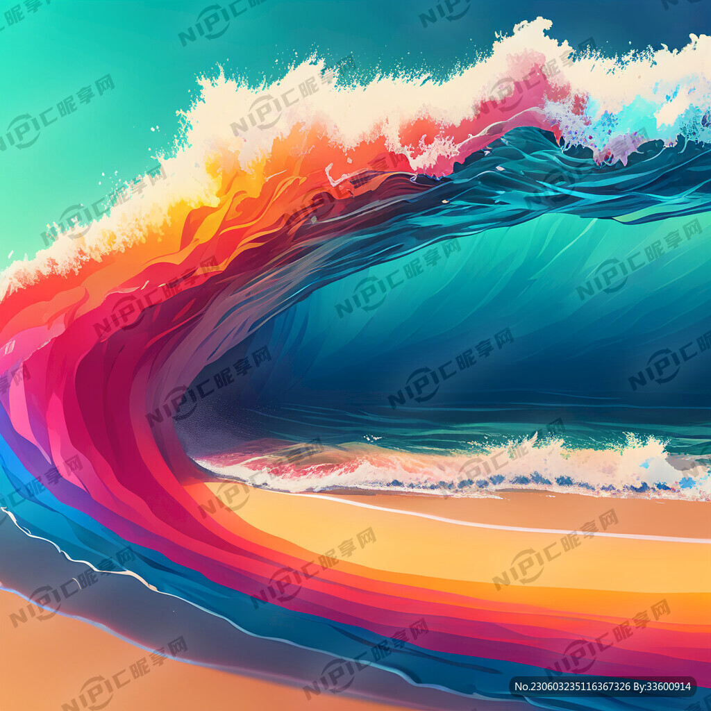 海浪 彩色沙滩 彩虹