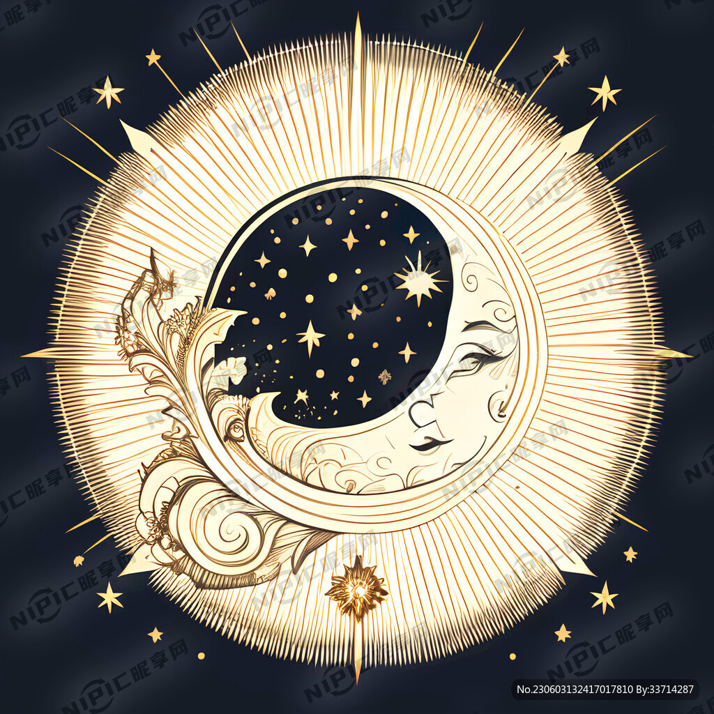 星月放射线巴洛克魔法线描矢量