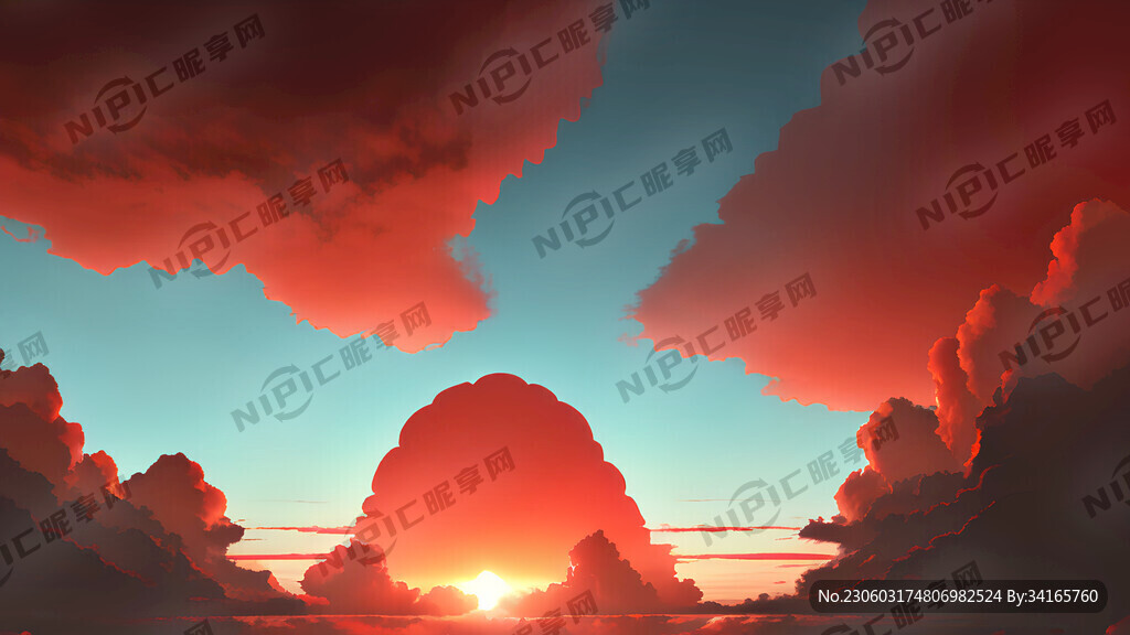 太阳还有红色的云