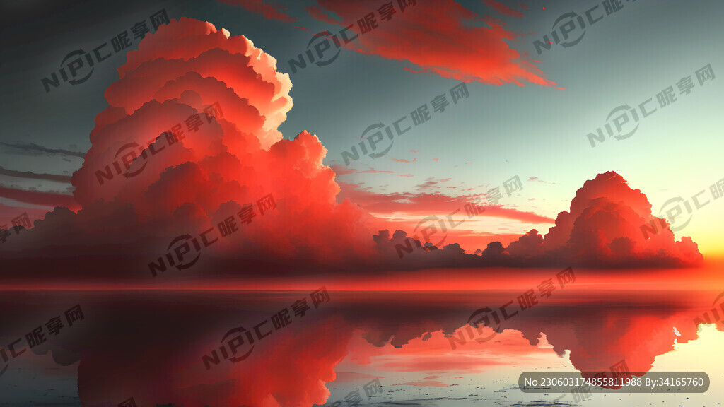 太阳还有红色的云