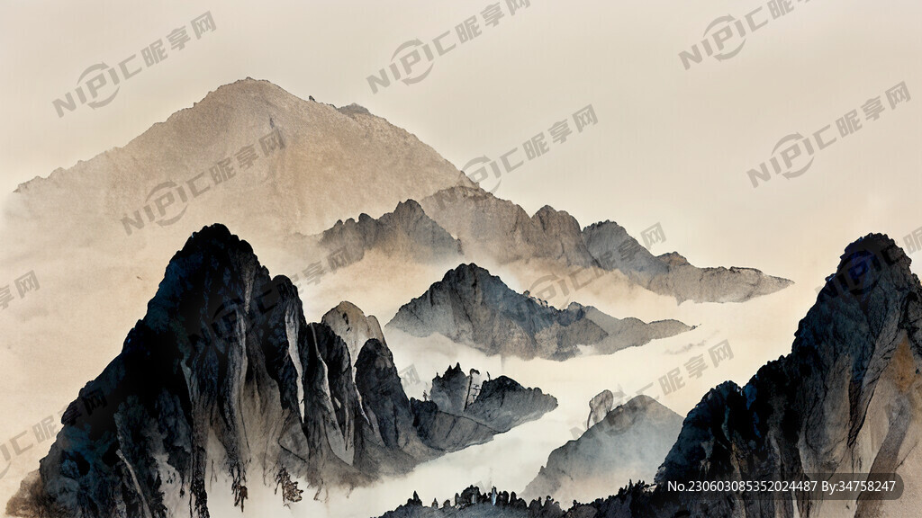 山谷 中国风 中国画 山水