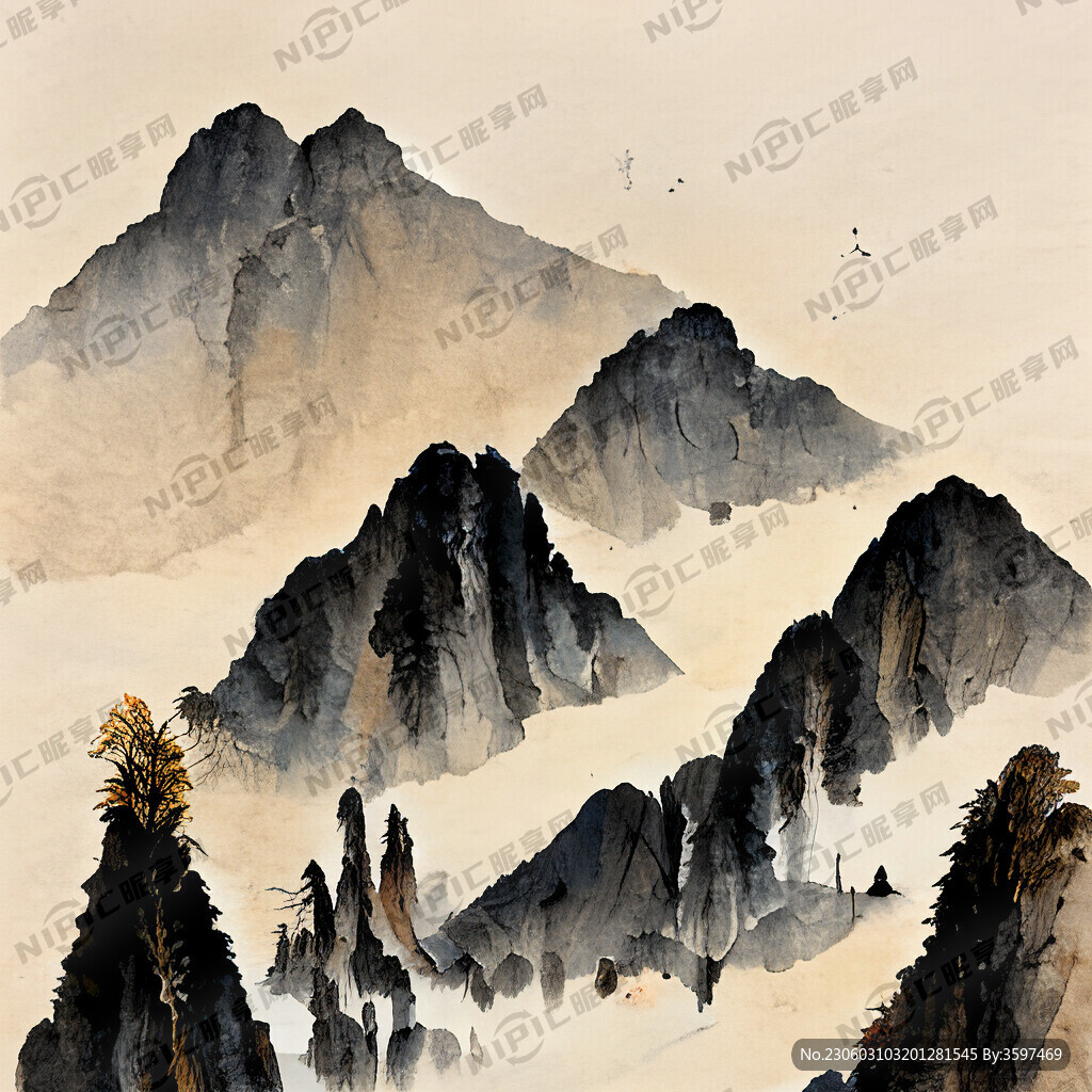 小米麦穗 山谷 中国风 中国画
