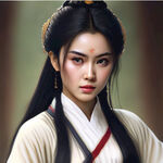 西施，真人美女，完美容颜，甜美可爱，清纯，武侠风格，汉服，身材娇好，高清，细节完美，皮肤白皙，梦中女孩，完美容颜，棕黑色头发，七彩羽衣，全身，笑容，长焦镜头
