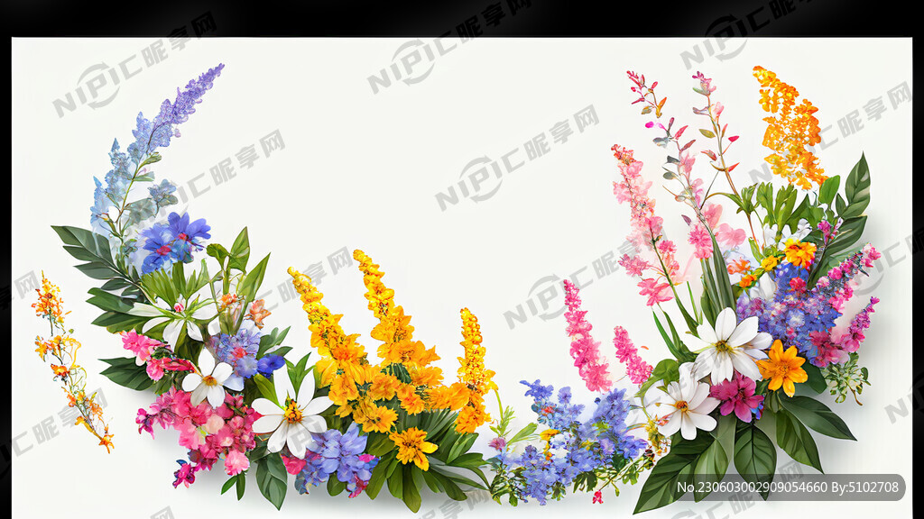 白色背景 一横排 很多花束