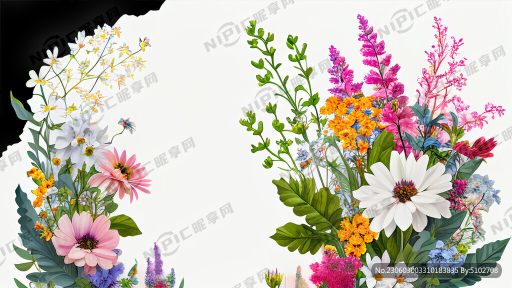 白色背景 一横排 很多花束