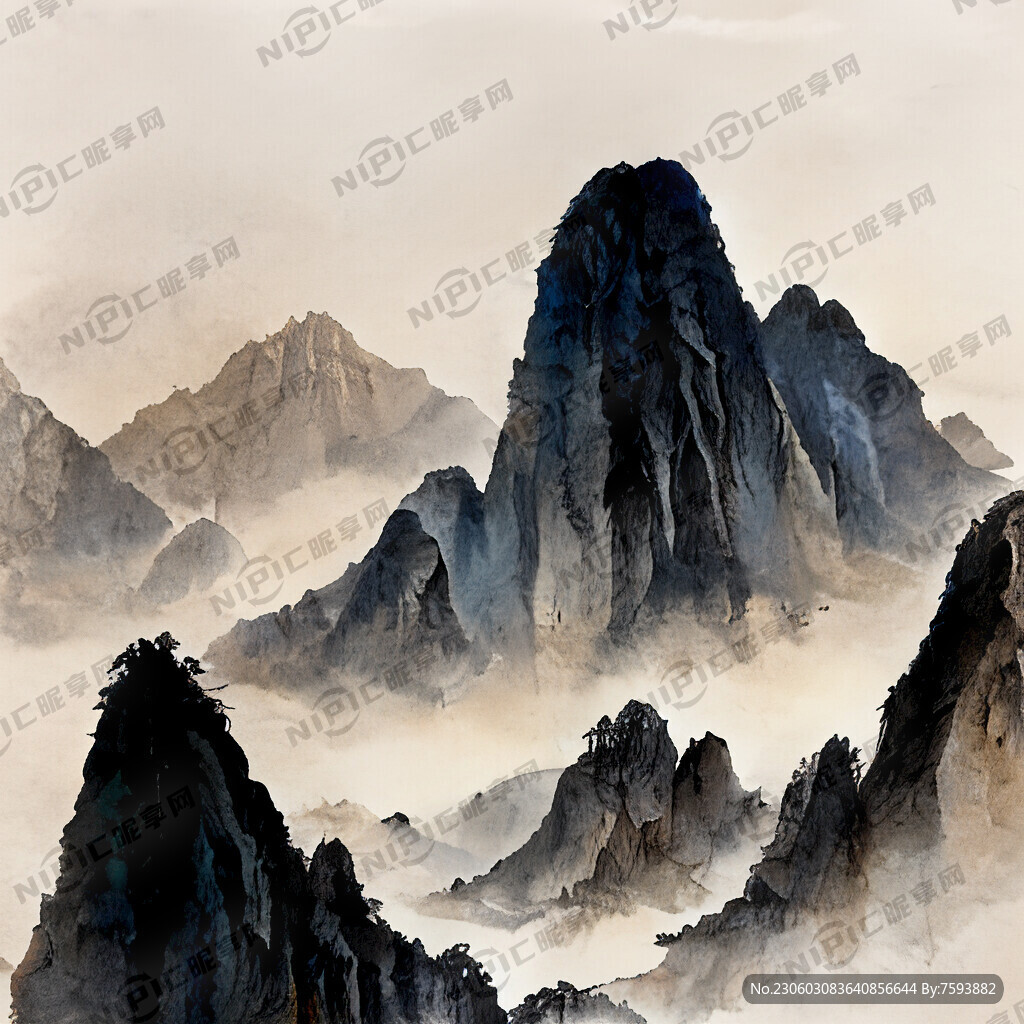 山谷 中国风 中国画 山水
