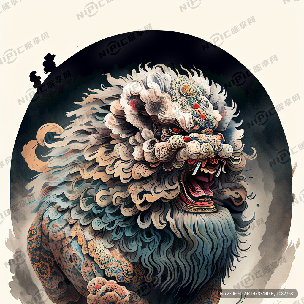 正面的舞狮插画 越有细节越好