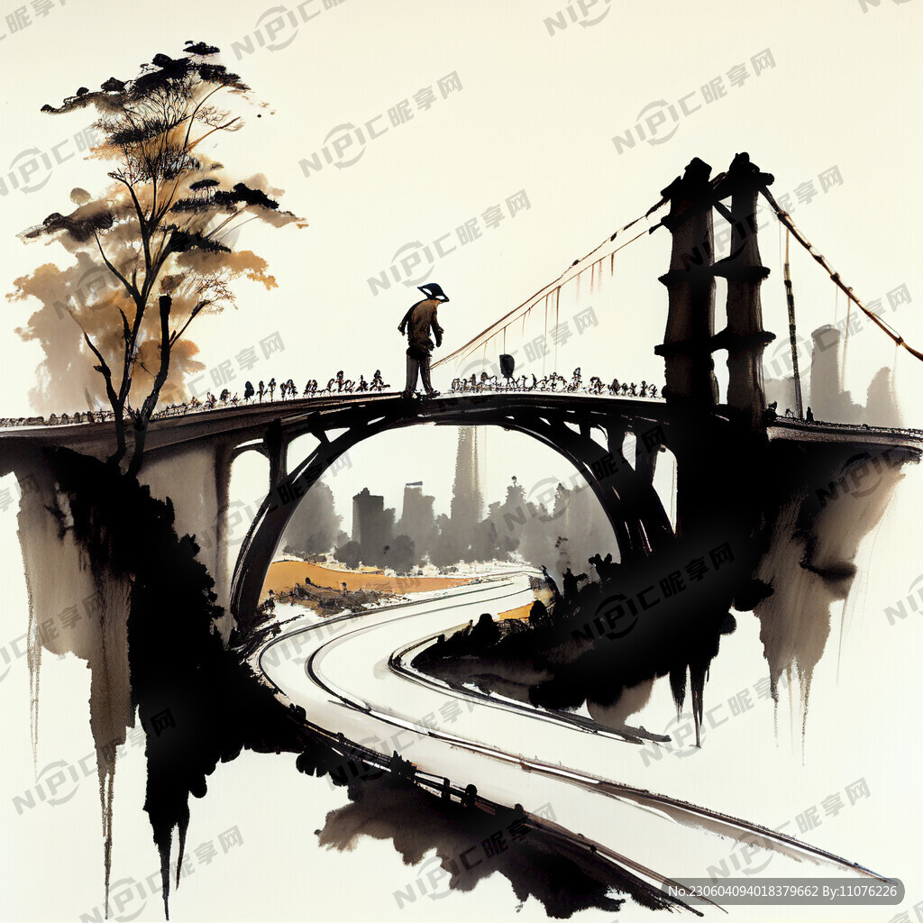 水墨风格    道路   桥梁