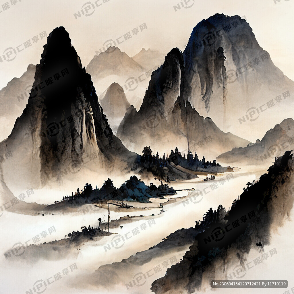 山谷 中国风 中国画 山水