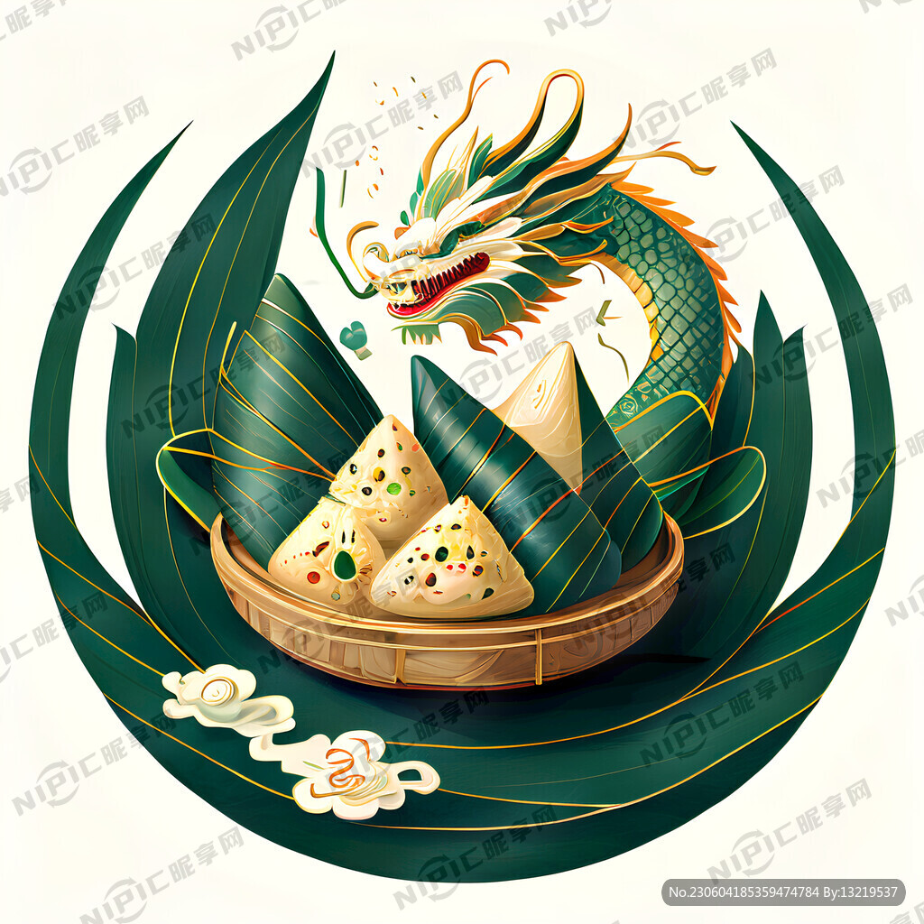 粽子 绿色 端午节 龙 插画