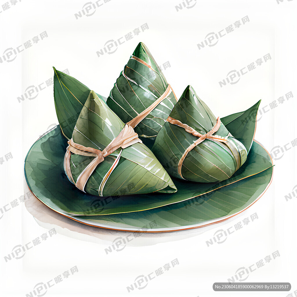 三个粽子 绿色 端午节 插画