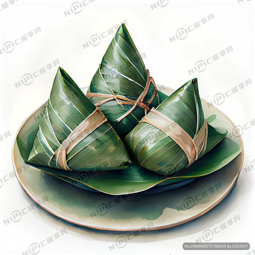 三个粽子 绿色 端午节 插画