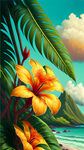 热带气候,干酪藤,擎天属,棕榈叶,花，夏威夷