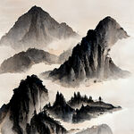 山谷，中国风，中国画，山水，水墨风格，写意，意境，高雅，高清，仙风道骨。