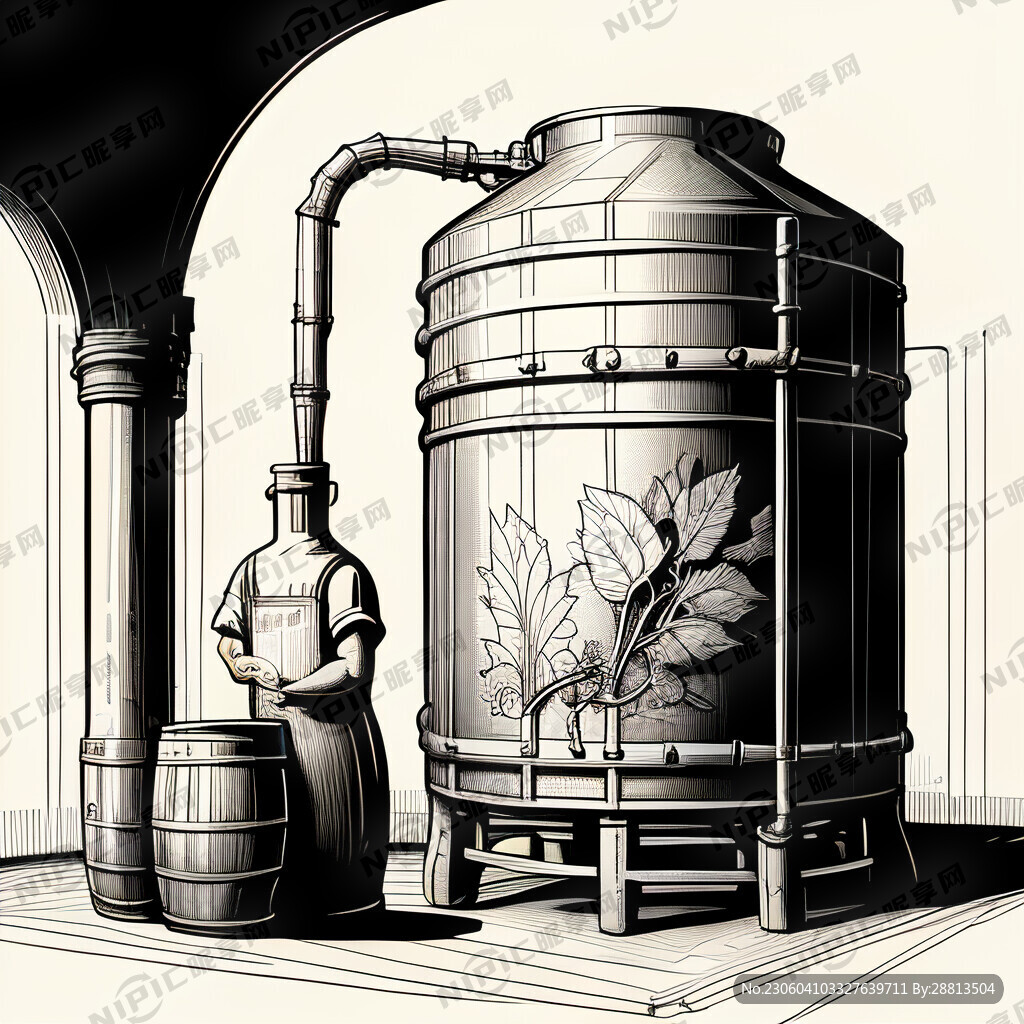 白酒酿酒图  黑白 线稿