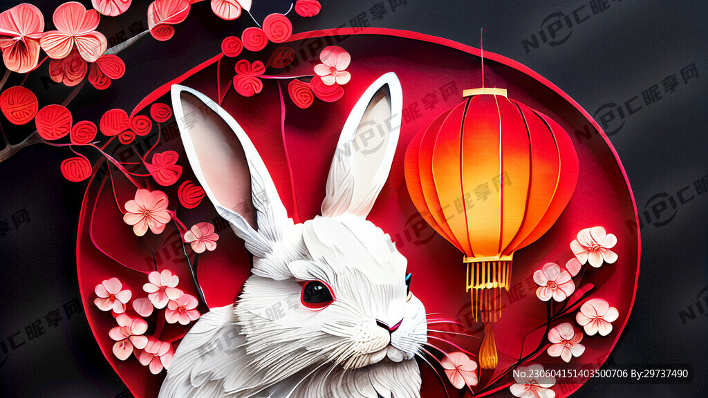 衍纸艺术 春节 可爱兔子 红梅