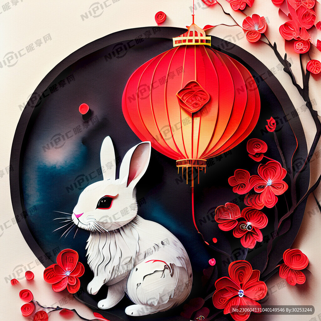 衍纸艺术 春节 可爱兔子 红梅