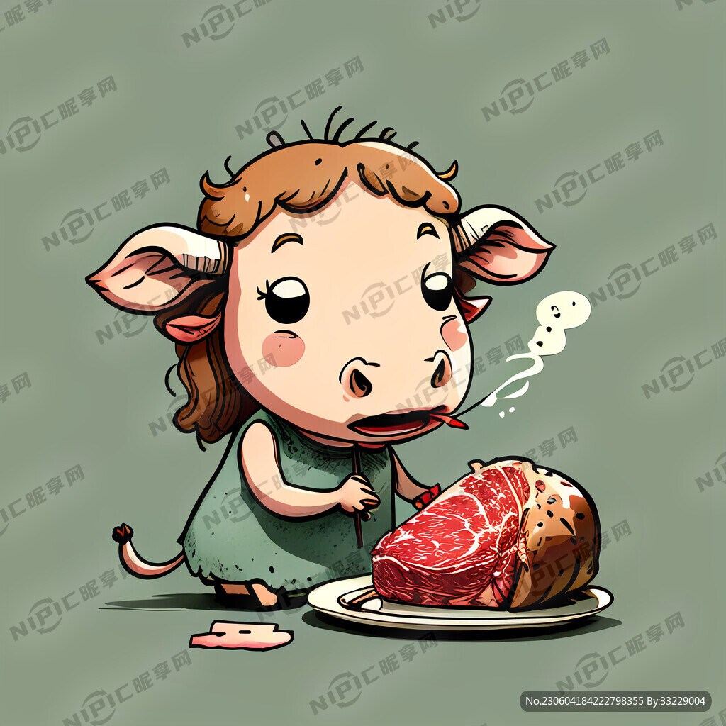 仙女吃牛肉 夸张表情 简笔画